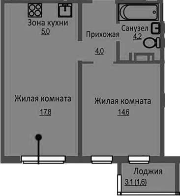 Планировка — Новый Бронный, 2-комн., 46 м²