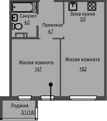 Планировка — Новый Бронный, 2-комн., 45 м²