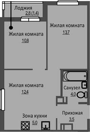Планировка — Новый Бронный, 3-комн., 49 м²