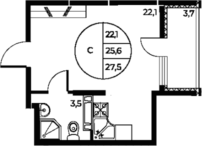 Планировка — Панорама на Театральном, Студия, 26 м²