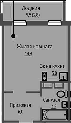 Планировка — Новый Бронный, Студия, 29 м²
