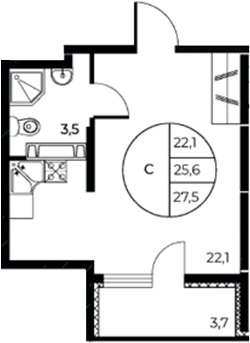 Планировка — Панорама на Театральном, Студия, 26 м²