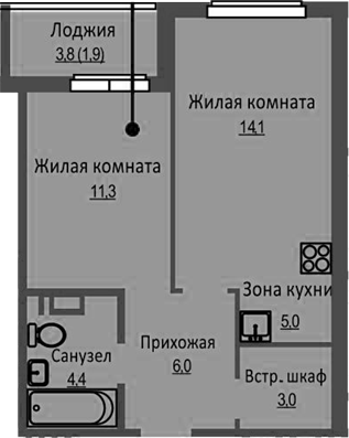 Планировка — Новый Бронный, 2-комн., 44 м²