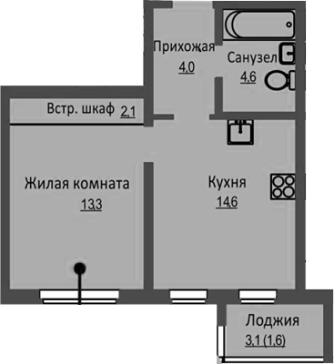 Планировка — Новый Бронный, 1-комн., 39 м²