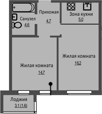 Планировка — Новый Бронный, 2-комн., 45 м²