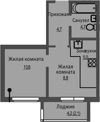 Планировка — Новый Бронный, 2-комн., 34 м²