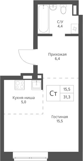 Планировка — Экоград 12 дворов, Студия, 31 м²