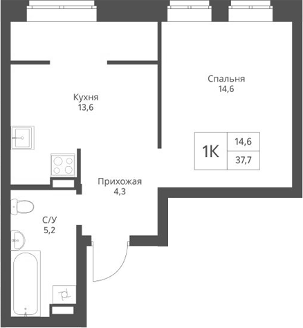 Планировка — Экоград 12 дворов, 1-комн., 38 м²