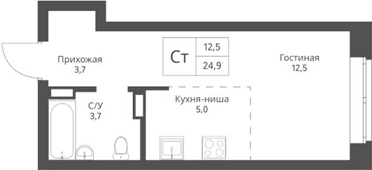 Планировка — Экоград 12 дворов, Студия, 25 м²