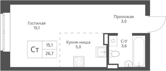 Планировка — Экоград 12 дворов, Студия, 27 м²