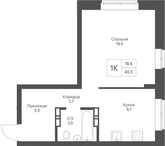 Планировка — Экоград 12 дворов, 1-комн., 41 м²