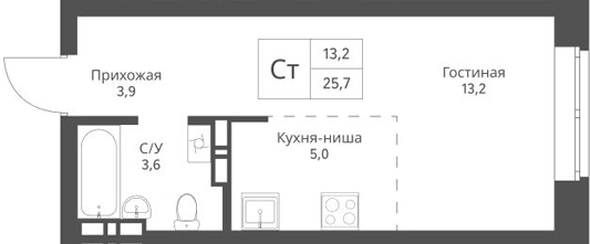 Планировка — Экоград 12 дворов, Студия, 26 м²