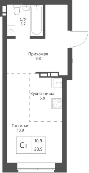 Планировка — Экоград 12 дворов, Студия, 29 м²