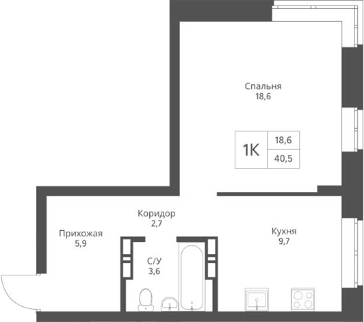 Планировка — Экоград 12 дворов, 1-комн., 41 м²