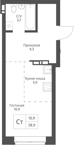 Планировка — Экоград 12 дворов, Студия, 29 м²