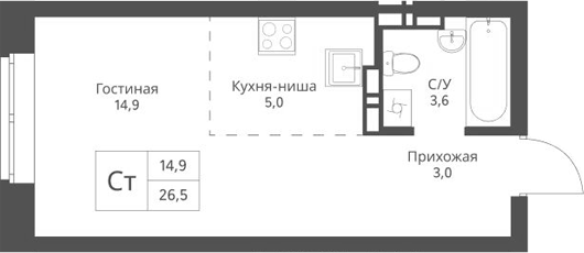 Планировка — Экоград 12 дворов, Студия, 27 м²