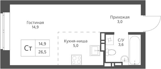 Планировка — Экоград 12 дворов, Студия, 27 м²