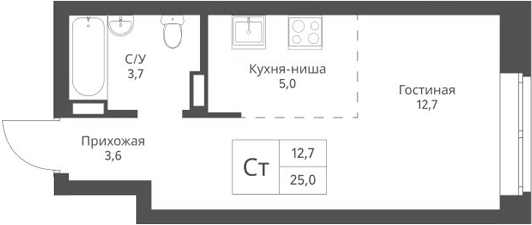 Планировка — Экоград 12 дворов, Студия, 25 м²