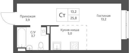Планировка — Экоград 12 дворов, Студия, 26 м²
