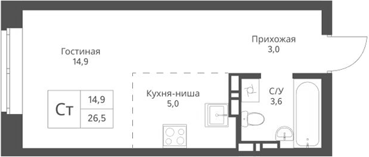 Планировка — Экоград 12 дворов, Студия, 27 м²