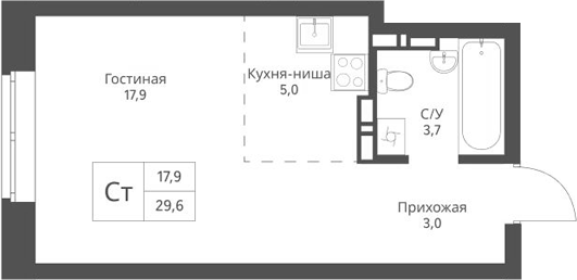 Планировка — Экоград 12 дворов, Студия, 30 м²