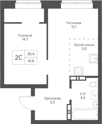 Планировка — Экоград 12 дворов, 2-комн., 42 м²
