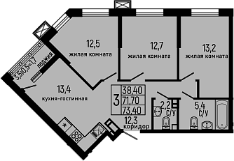 Планировка — Звезды, 3-комн., 72 м²