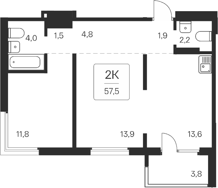 Планировка — Квартал на Игарской, 2-комн., 54 м²