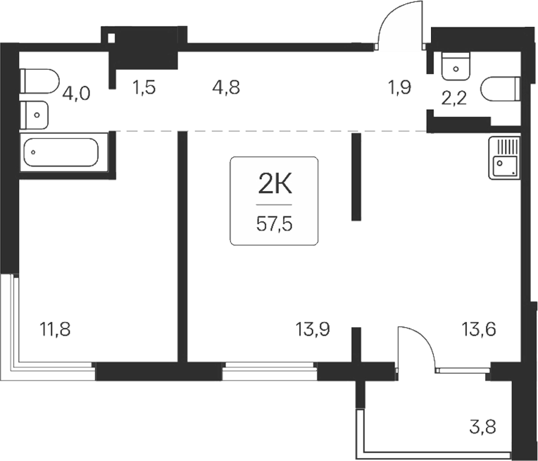 Планировка — Квартал на Игарской, 2-комн., 54 м²