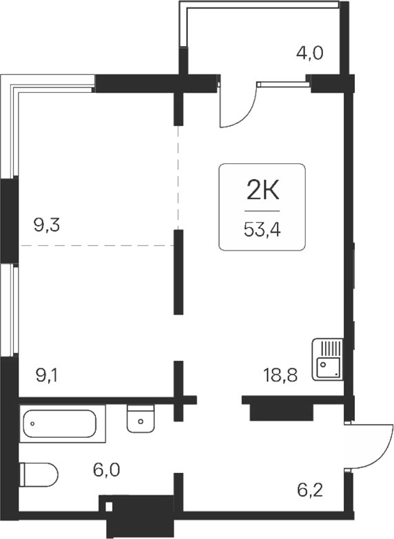 Планировка — Квартал на Игарской, 2-комн., 49 м²