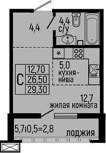 Планировка — Звезды, Студия, 27 м²