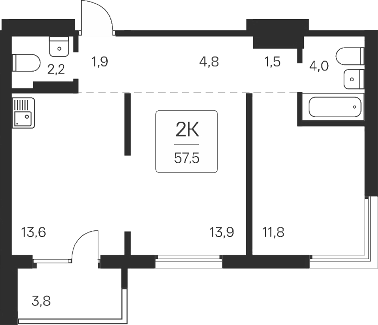 Планировка — Квартал на Игарской, 2-комн., 54 м²