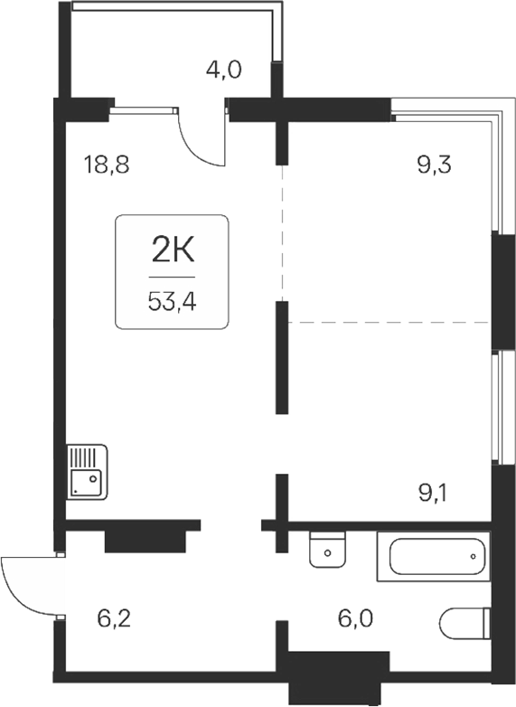Планировка — Квартал на Игарской, 2-комн., 49 м²