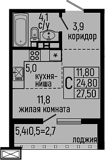 Планировка — Звезды, Студия, 25 м²