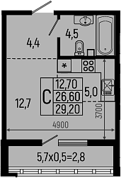 Планировка — Звезды, Студия, 26 м²