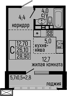 Планировка — Звезды, Студия, 26 м²