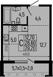 Планировка — Звезды, Студия, 26 м²