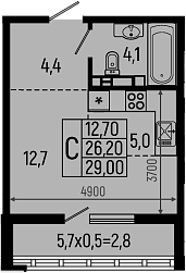 Планировка — Звезды, Студия, 26 м²