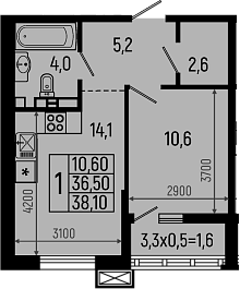 Планировка — Звезды, 1-комн., 37 м²