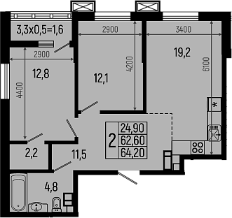 Планировка — Звезды, 2-комн., 63 м²