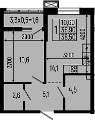 Планировка — Звезды, 1-комн., 37 м²