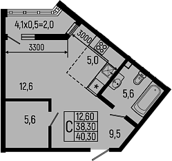Планировка — Звезды, Студия, 38 м²