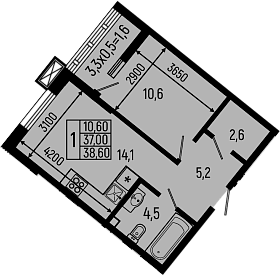 Планировка — Звезды, 1-комн., 37 м²