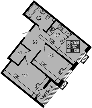 Планировка — Звезды, 2-комн., 59 м²