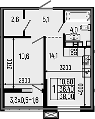 Планировка — Звезды, 1-комн., 36 м²
