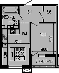 Планировка — Звезды, 1-комн., 36 м²