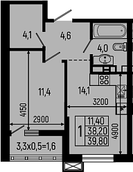 Планировка — Звезды, 1-комн., 38 м²