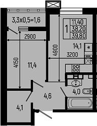 Планировка — Звезды, 1-комн., 38 м²