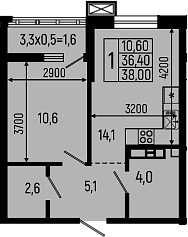 Планировка — Звезды, 1-комн., 36 м²