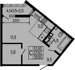 Планировка — Звезды, Студия, 38 м²
